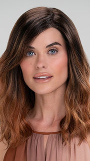 Heidi by Jon Renau in S4-28/32RO SUNRISE | Dark Brown roots to midlength, Light Natural Red Blonde with Medium Natural Red midlength to ends
