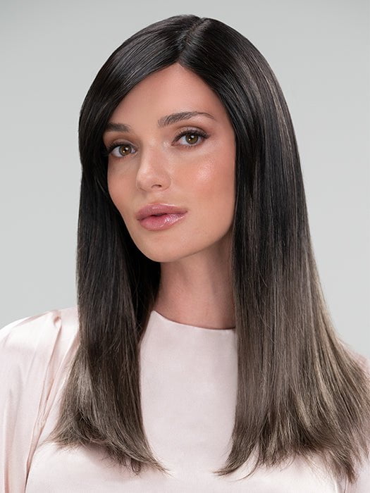 Camilla by Jon Renau in S2-103/18RO MIDNIGHT | Black/Brown Blend roots to midlength, Platinum Blonde& Dark Natural Ash Blonde blend midlength to ends