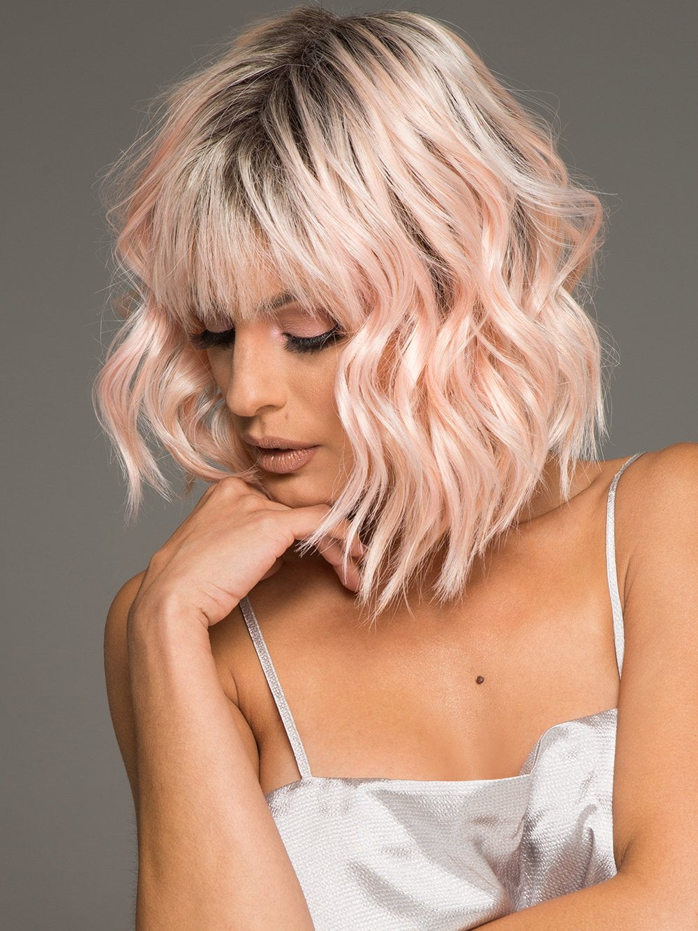 PEACHY KEEN by HAIRDO in PEACH | Light Peachy-Pink Rooted | The bangs were cut & customized for this photo