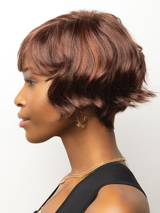 A cropped, synthetic wig
