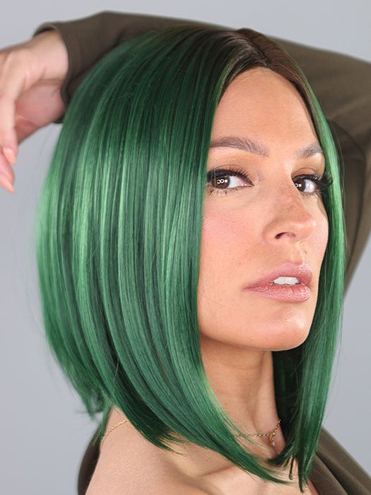 GREEN IRL by Hairdo in GREEN | Emerald Green with Dark Roots | Exclusive photo from Wigs.com LIVE Shopping