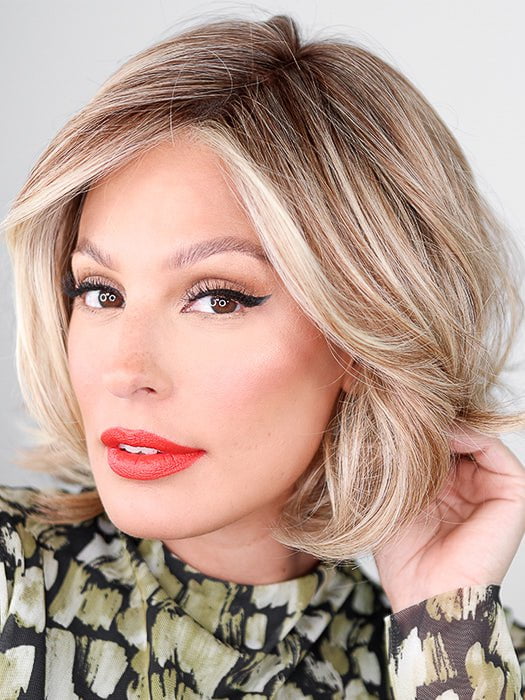 CROWD PLEASER by RAQUEL WELCH in color RL14/22SS SHADED WHEAT | Dark Blonde Evenly Blended with Platinum Blonde and Dark Roots.
