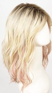 ROSE BLONDE ROOTED | Medium Dark Brown Roots that melt into a Pale Golden Blonde with a Mixture of Pink Tones Underneath with Dark Roots