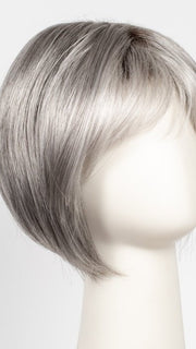 SILVER-STONE-R | Silver Medium Brown Blend That Transitions To More Silver Then Medium Brown Then To Silver Bangs with Black Roots