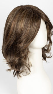 ALMOND ROCKA R | Rooted Dark Golden Brown base color with Strawberry Blonde and Bright Cooper evenly blended highlights