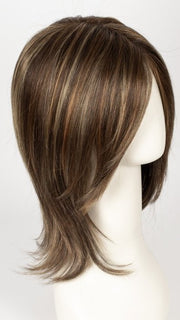 ALMOND ROCKA R | Rooted Dark Golden Brown base color with Strawberry Blonde and Bright Cooper evenly blended highlights
