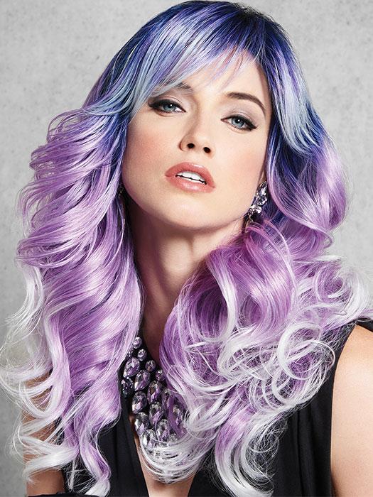 Melt hearts in this cool toned color combo. Long-rooted waves boldly go from midnight blue to purple that fades into white lilac. PPC MAIN IMAGE
