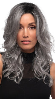 BLAZE by Estetica in CHROMERT1B | Gray and White with 25% Medium Brown Blend and Off-Black Roots