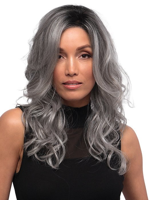 BLAZE by Estetica in CHROMERT1B | Gray and White with 25% Medium Brown Blend and Off-Black Roots