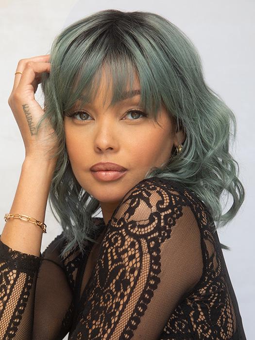 BREEZY WAVEZ by RENE OF PARIS in SMOKY-FOREST | Forest Green Base with Off-Black Roots PPC MAIN IMAGE