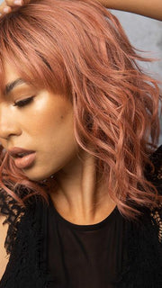 BREEZY WAVEZ by Rene of Paris in DUSTY-ROSE | Medium Coral Red Base with Dark Brown Roots