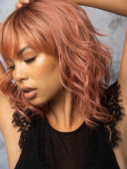 BREEZY WAVEZ by Rene of Paris in DUSTY-ROSE | Medium Coral Red Base with Dark Brown Roots