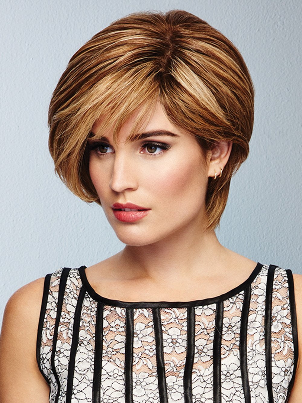 CALLING ALL COMPLIMENTS Wig by RAQUEL WELCH in SS12/22 SHADED CAPPUCCINO | Light Golden Brown Evenly Blended with Cool Platinum Blonde Highlights and Dark Roots