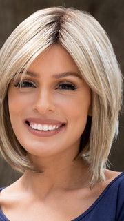 Cameron by Rene of Paris in CREAMY TOFFEE R | Rooted Dark with Light Platinum Blonde and Light Honey Blonde evenly blended