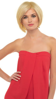 A short bob wig with side-swept bangs