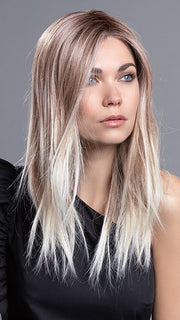 DIVA by Ellen Wille in CANDY-BLONDE-ROOTED 101.27.60 | Dark Strawberry Blonde Tipped with Pearl Platinum and Pearl White with Dark Shaded Roots  | This wig has been heat styled