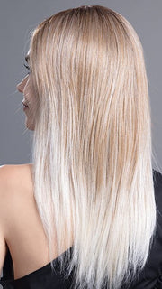 CANDY-BLONDE-ROOTED 101.27.60 | Dark Strawberry Blonde Tipped with Pearl Platinum and Pearl White with Dark Shaded Roots   | This wig has been heat styled