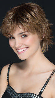 MIRANDA by Ellen Wille in LIGHT BERNSTEIN ROOTED | Light Auburn, Light Honey Blonde, and Light Reddish Brown blend and Dark Roots