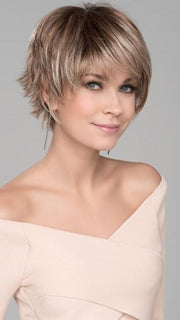 SKY by Ellen Wille in DARK SAND ROOTED | Light Brown base with Lightest Ash Brown and Medium Honey Blonde blend and Dark Roots