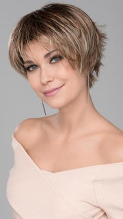 SKY by Ellen Wille in DARK SAND ROOTED | Light Brown base with Lightest Ash Brown and Medium Honey Blonde blend and Dark Roots