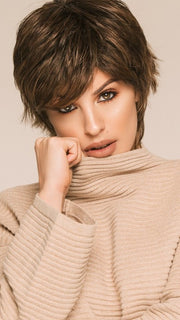 MIRANDA by Ellen Wille in MOCCA-ROOTED | Light Brown base with Light Caramel highlights on the top only, darker nape PPC MAIN IMAGE FB MAIN IMAGE