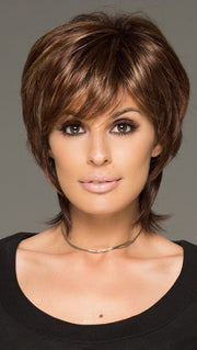 This tousled short wig has gorgeous layers and a long wispy nape for a new trend in today's fashion forward looks