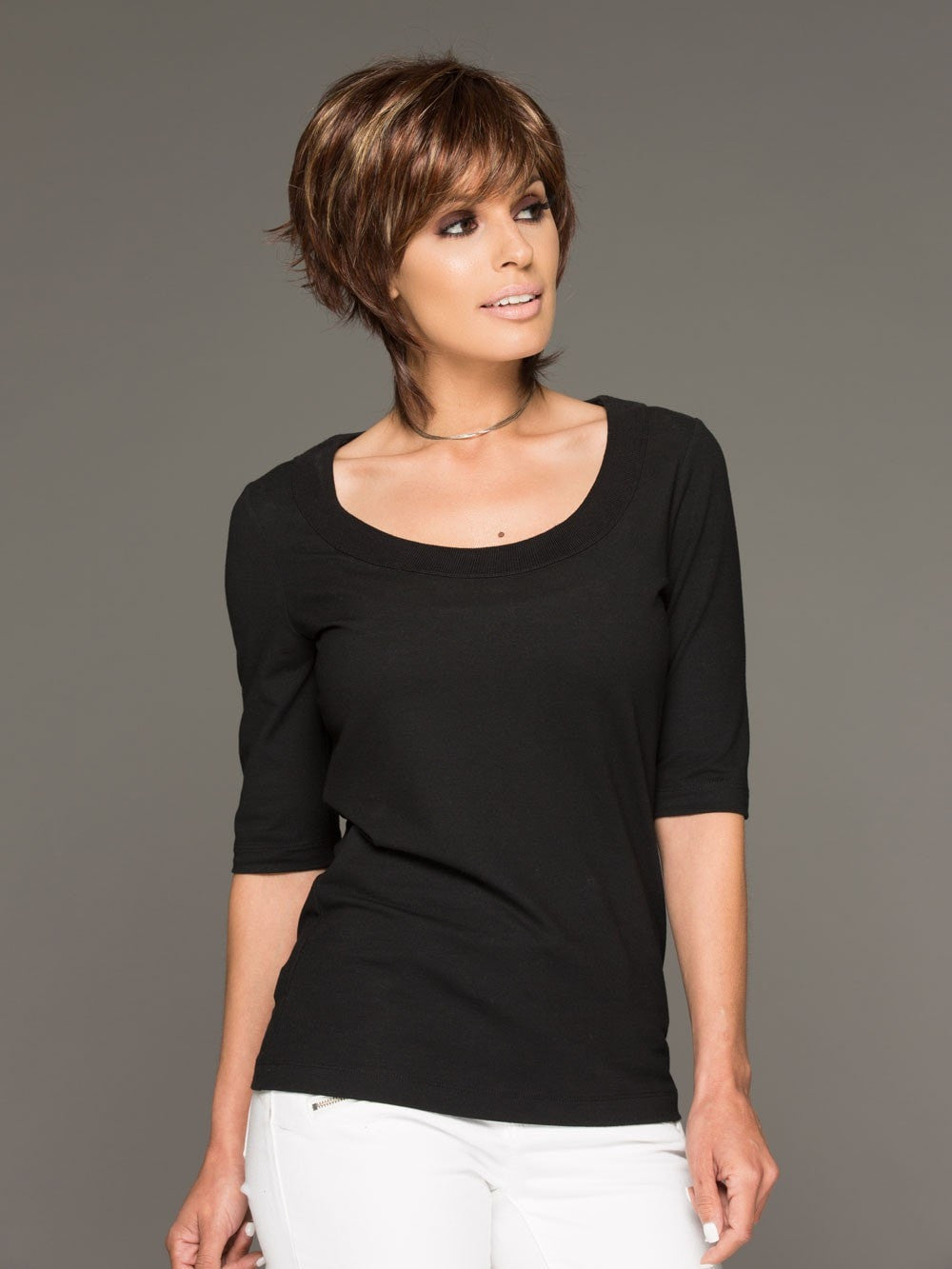 Noriko Millie is a short shag wig, a great cut that has been tailored for today's modern women. The precision cut and face framing fringe create a stunning silhouette