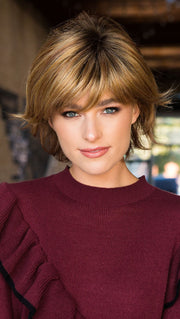 TAMARA by Wig ENVY in CREAMED COFFEE | Medium Brown roots and base with Cinnamon and Golden Blonde highlights