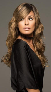 A crimped and waved long style with a skin part