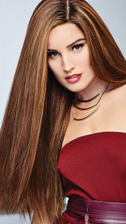 GLAMOUR AND MORE by RAQUEL WELCH in SS8/29 SHADED HAZELNUT | Rich Medium Brown Evenly Blended with Ginger Blonde Highlights with dark roots PPC MAIN IMAGE FB MAIN IMAGE