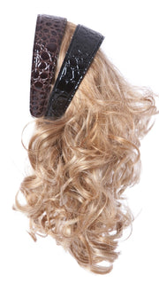 Includes 2 interchangeable headbands in Black & Brown Crocodile