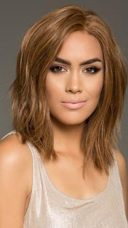 Carrie by Jon Renau in Dark Blonde Human Hair Wig by Jon Renau in 6F27 CARAMEL RIBBON | Brown with Natural Red-Gold Blonde Highlights & Tips