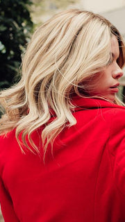 MARGOT by JON RENAU in 12FS8 SHADED PRALINE | Medium Natural Gold Blonde, Light Gold Blonde, Pale Natural Blonde Blend, Shaded with Dark Brown (This piece has been styled and curled)