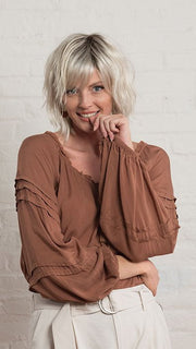 JONES by Estetica in SUNLIT-BLONDE | Soft Blend of Sandy Blonde, Lightest Blonde and Iced Blonde with a Light Golden Brown Root FB MAIN IMAGE