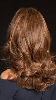 PLATINUM 106 by LOUIS FERRE in 6/30 CREAMY COCOA | Dark Brown Blended with Medium Red  (This piece has been styled and curled)
