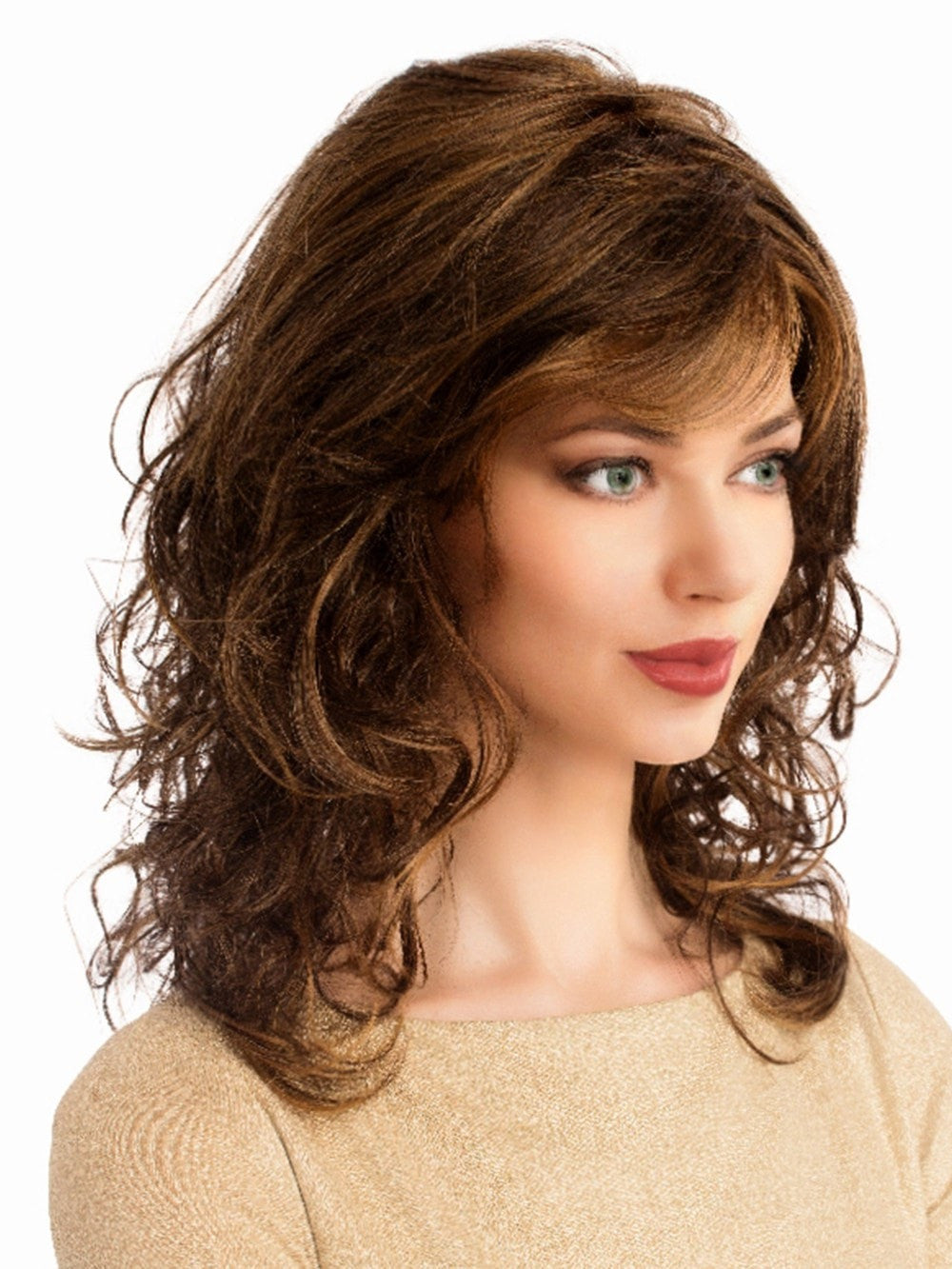 Long wavy curls on this synthetic wig, with a monofilament top, see video for details