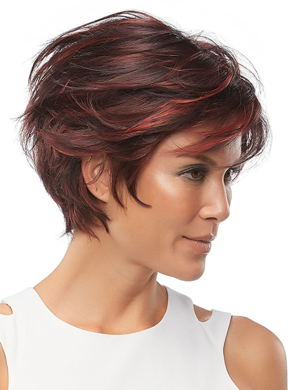 Short, layered, and voluminous synthetic wig with rounded layers