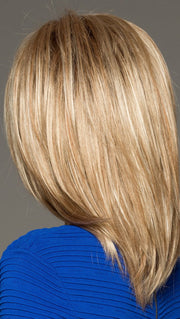 JACKSON by NORIKO in SUGAR CANE R | Rooted Platinum Blonde and Strawberry Blonde evenly blended base with Light Auburn highlight