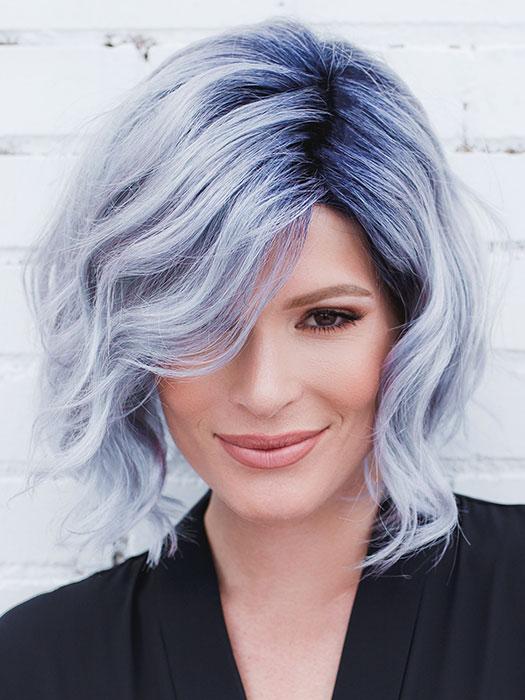 ADELINE by RENE OF PARIS in PASTEL-BLUE-R | Pastel periwinkle tone base with a dark black/purple root. PPC MAIN IMAGE