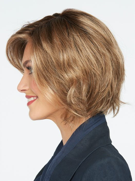 This style features sophisticated layers, bounced body, and the perfect diagonal long bang