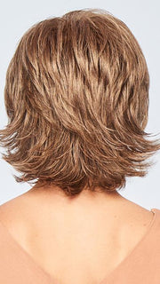 This medium density wig has an extended nape that makes the hair lay flush against the nape