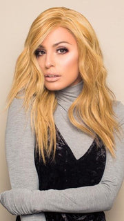 HIGH FASHION by Raquel Welch in R14/88H GOLDEN WHEAT | Dark Blonde Evenly Blended with Pale Blonde Highlights (This piece has been styled and curled)