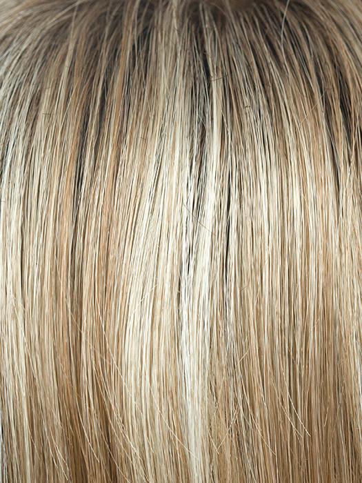SUGAR CANE R | Platinum Blonde and Strawberry Blonde Evenly Blended Base with Light Auburn Highlights with Dark Roots
