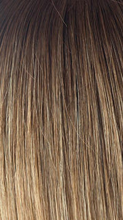 MACADAMIA-LR | Medium brown and light honey brown evenly blended with long dark brown roots