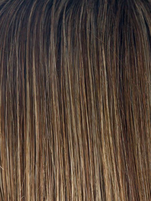  ICED-MOCHA-R | Rooted Dark Brown with Medium Brown Base Blended with Light Blonde Highlights