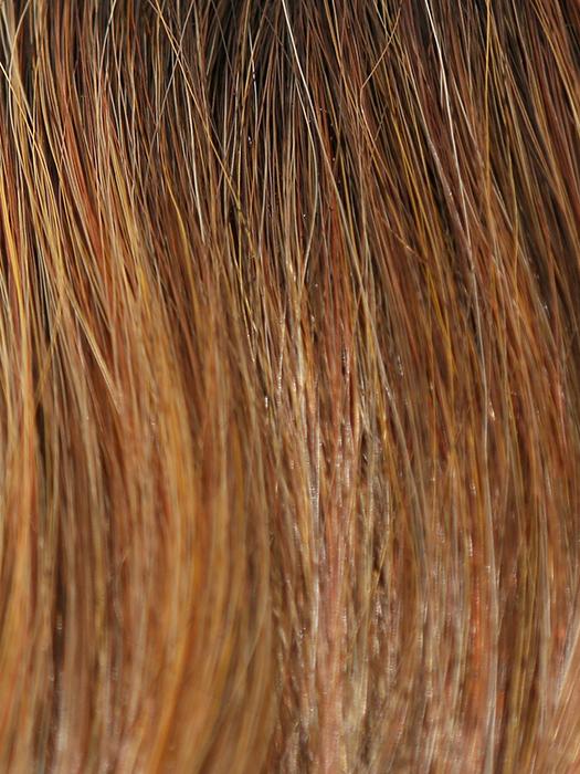HONEY-BROWN-R | Dark Roots on a warm medium brown base with Auburn and Honey Highlights