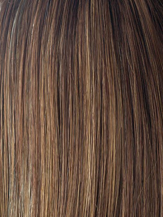ALMOND-SPICE-R | Rooted Dark Brown with Medium Brown Base with Honey and Platinum Blonde Highlights