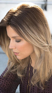 MACADAMIA-LR | Medium brown and light honey brown evenly blended with long dark brown roots
