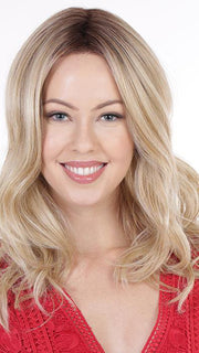 BALANCE by BELLETRESS in HONEY WITH CHAI LATTE | Light Golden Brown with Pale Golden Blonde & Medium Golden Blonde Highlights on Top, Medium Brown Roots PPC MAIN IMAGE FB MAIN IMAGE