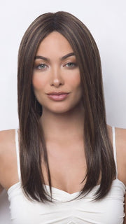 HARPER by Rene of Paris in COFFEE LATTE R | Dark Brown with Evenly Blended Honey Brown Highlights with Dark Roots PPC MAIN IMAGE FB MAIN IMAGE